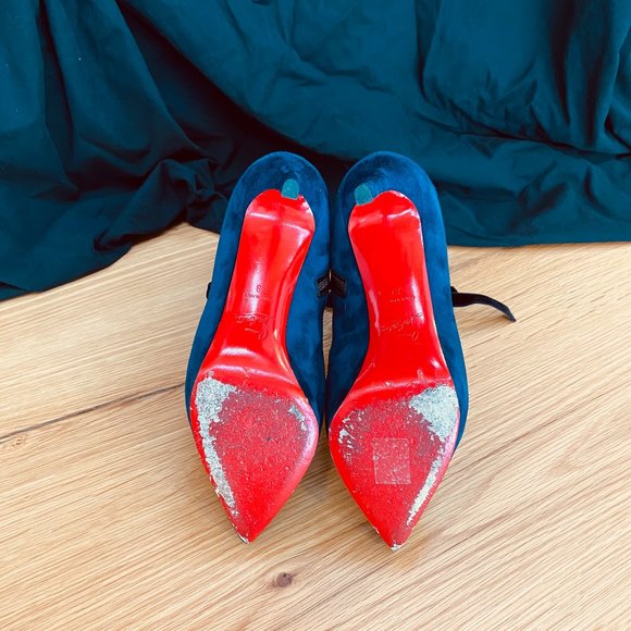 Authentic Christian Louboutin Circus Nana 100 Veau Velour Ankle Boots Marine - Picture 6 of 6